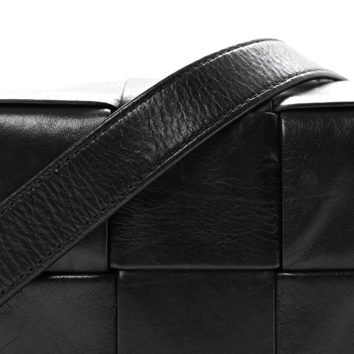 Bottega Veneta Crinkled Lambskin Maxi Intrecciato Extra Mini Cassette Crossbody Bag Black