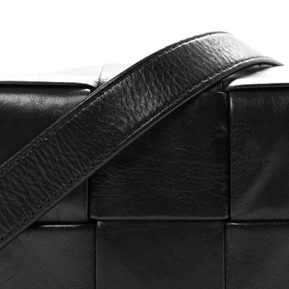 Bottega Veneta Crinkled Lambskin Maxi Intrecciato Extra Mini Cassette Crossbody Bag Black