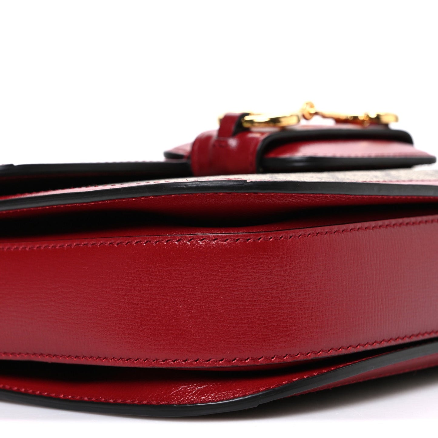 Gucci GG Supreme Monogram Azalea Calfskin Horsebit 1955 Shoulder Bag Beige Ebony New Cherry Red