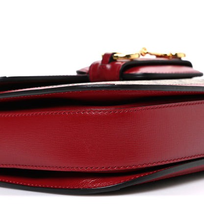 Gucci GG Supreme Monogram Azalea Calfskin Horsebit 1955 Shoulder Bag Beige Ebony New Cherry Red