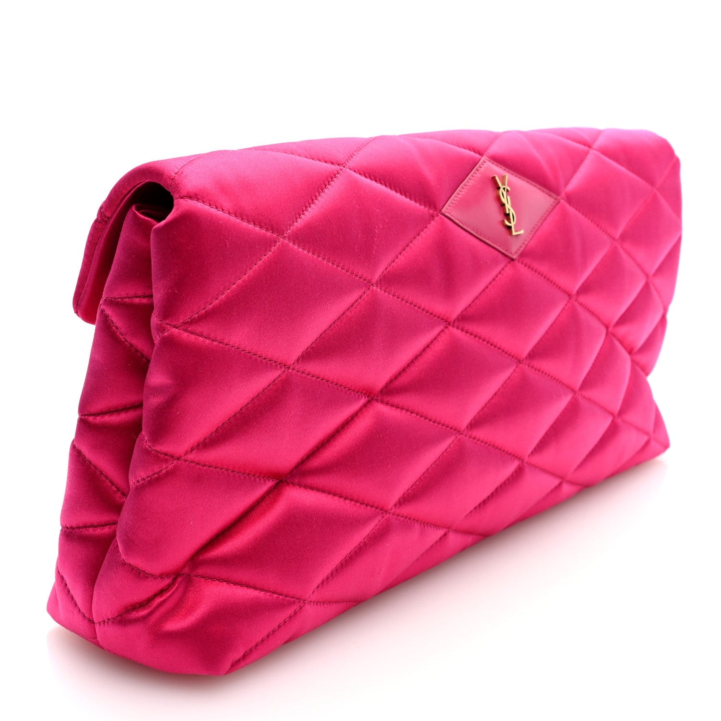 Saint Laurent Satin Quilted Sade Puffer Envelope Clutch Bubblegum