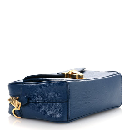 Prada Saffiano Mini Front Pocket Crossbody Bag Bleuette