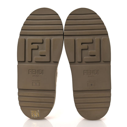 Fendi Suede Shearling FF Embossed Mens Sabot Mules 39 Brown