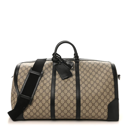 Gucci GG Supreme Monogram Selleria Calfskin Large Duffle Beige Ebony Black