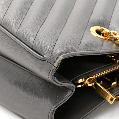 Saint Laurent Grain De Poudre Matelasse Chevron Monogram Shopping Bag Fog