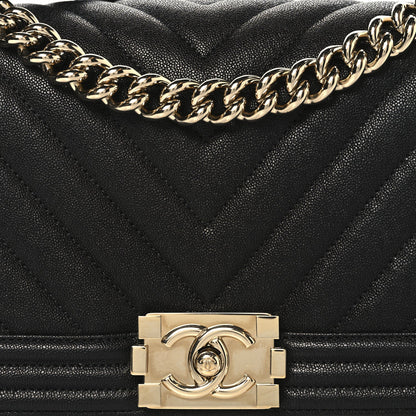 Chanel Caviar Chevron Quilted Medium Boy Flap Black