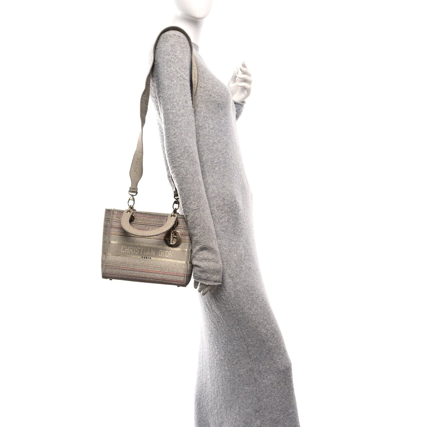 Christian Dior Canvas Embroidered Medium Lady D-Lite Beige Multicolor