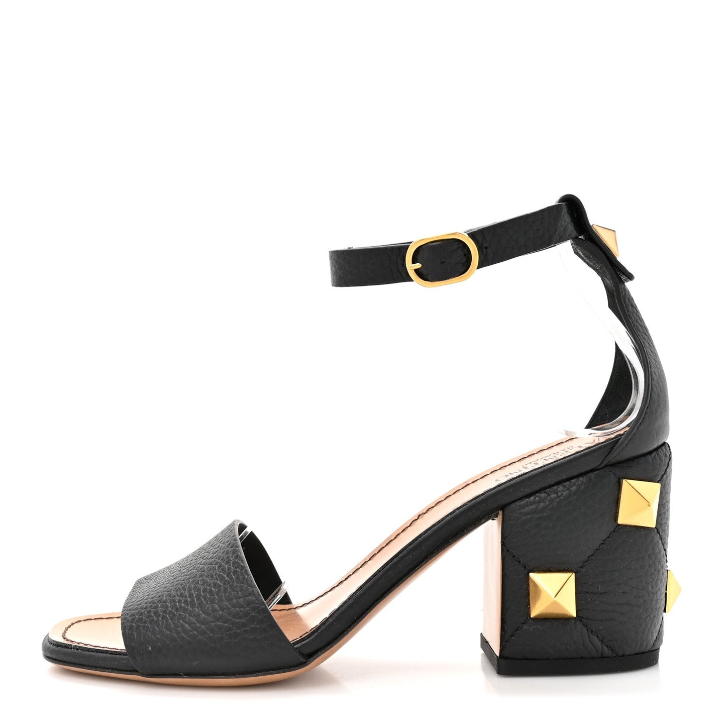 Valentino Garavani Grained Calfskin Roman Stud Ankle Strap 75mm Sandals 37 Black