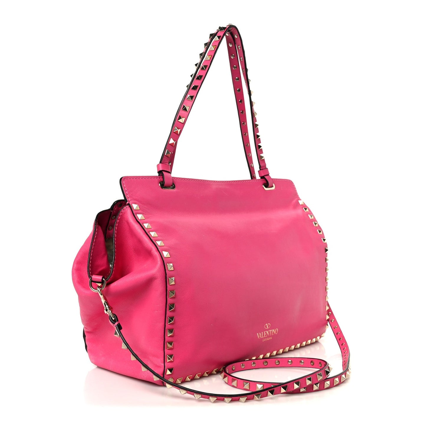 Valentino Garavani Vitello Medium Rockstud All Over Tote Pop Fuxia
