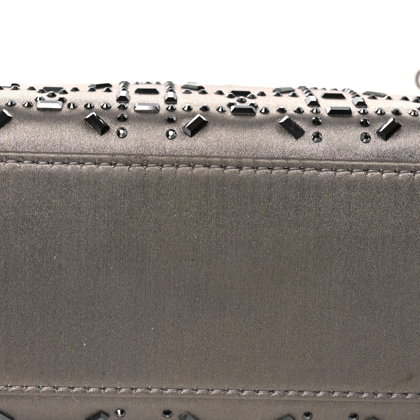 Christian Dior Satin Crystal Cannage Mini Lady Dior Gray