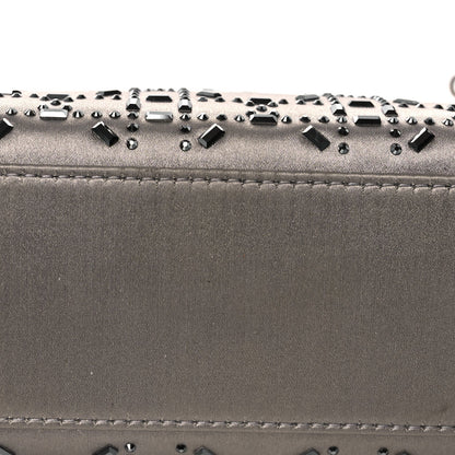 Christian Dior Satin Crystal Cannage Mini Lady Dior Gray