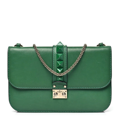 Valentino Garavani Vitello Medium Glam Lock Rockstud Flap Pop Green