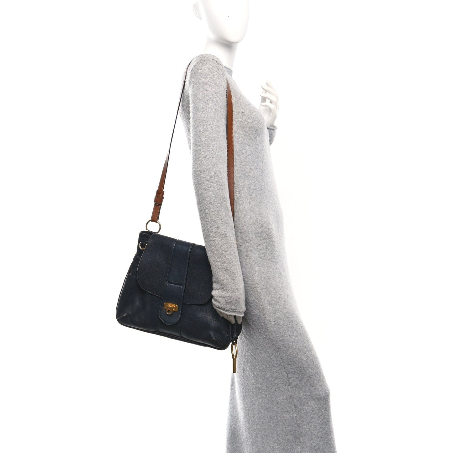 Chloe Grained Lambskin Calfskin Medium Lexa Shoulder Bag Navy