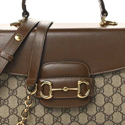 Gucci GG Supreme Monogram Calfskin Medium Horsebit 1955 Top Handle Bag Beige Ebony Brown Sugar