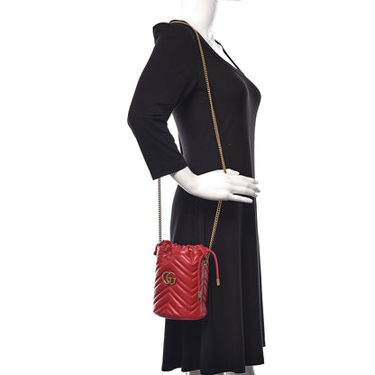 Gucci Calfskin Matelasse Mini GG Marmont 2.0 Bucket Bag Hibiscus Red