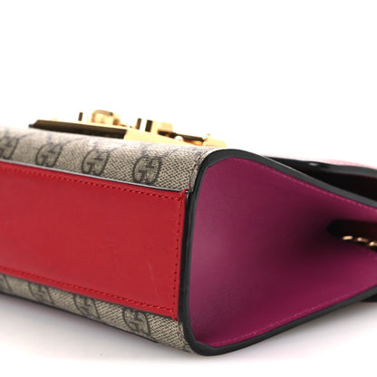 Gucci GG Supreme Monogram Calfskin Small Padlock Shoulder Bag Beige Hibiscus Red New Rosette