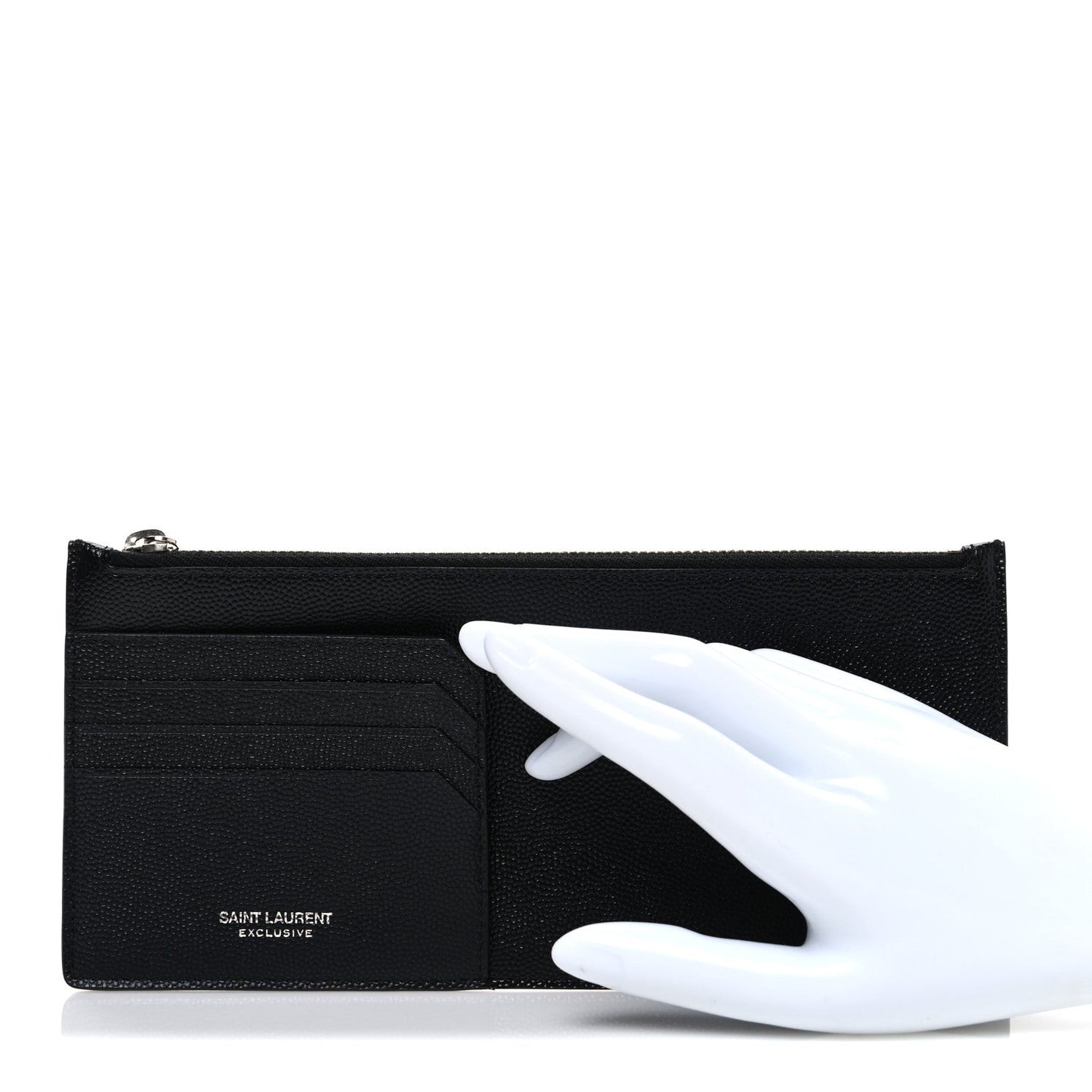 Saint Laurent Grained Calfskin Zip Pouch Tech Card Holder Black