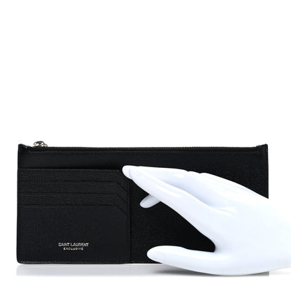 Saint Laurent Grained Calfskin Zip Pouch Tech Card Holder Black