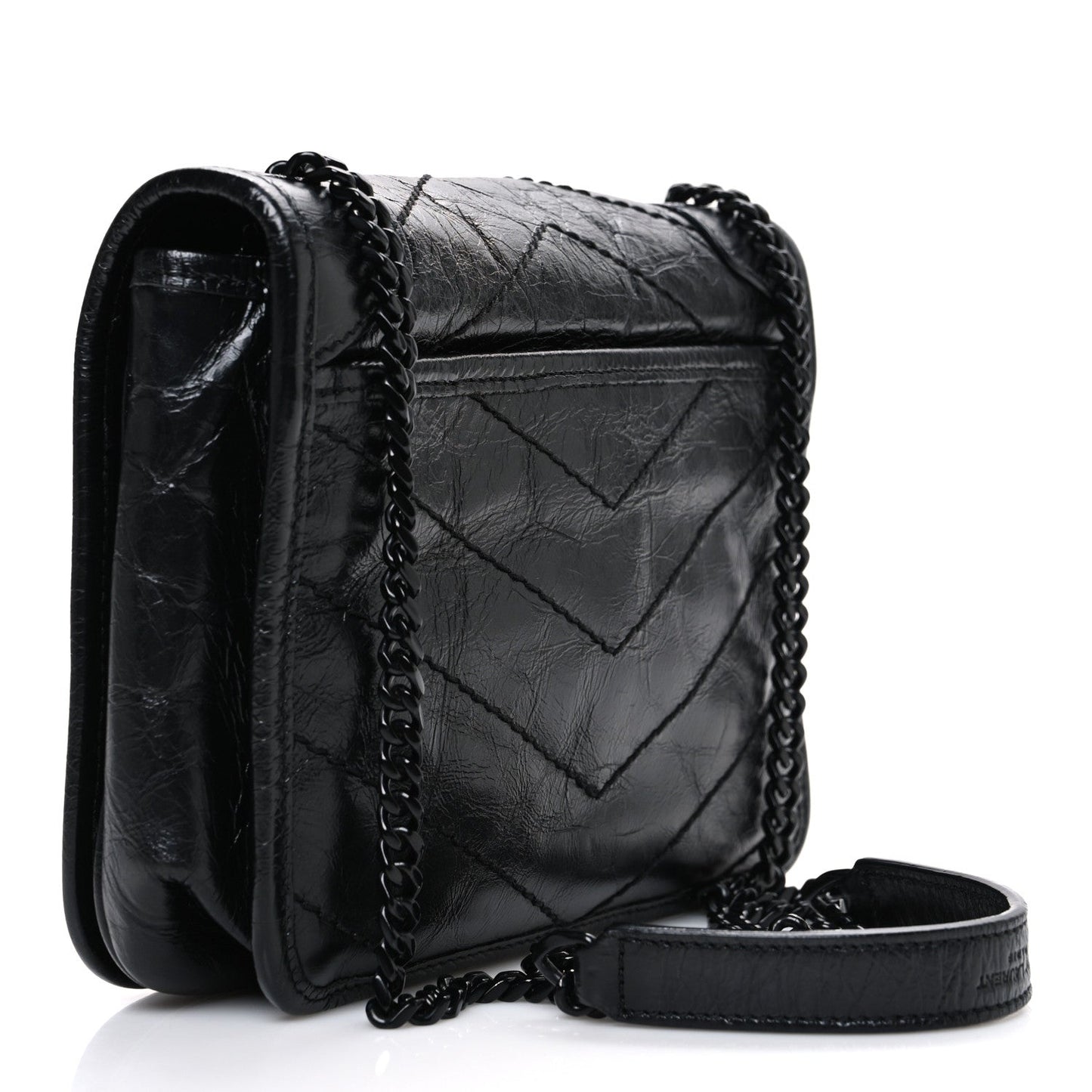 Saint Laurent Crinkled Calfskin Matelasse Monogram Niki Chain Wallet Black