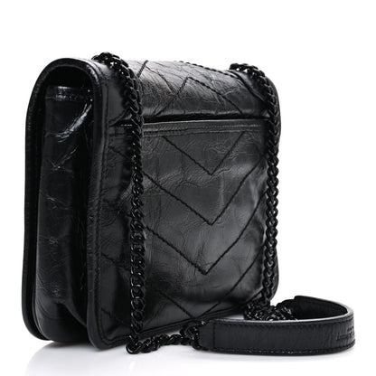 Saint Laurent Crinkled Calfskin Matelasse Monogram Niki Chain Wallet Black
