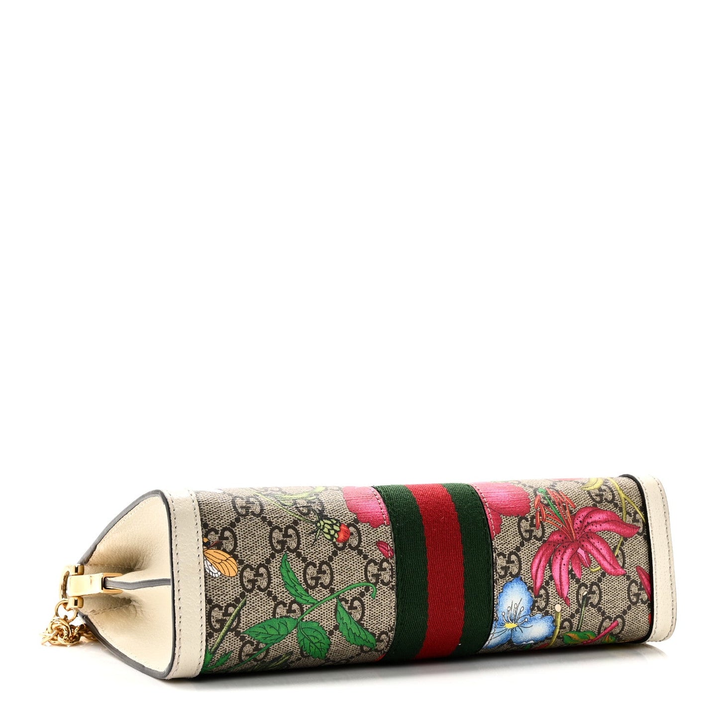 Gucci GG Supreme Monogram Flora Web Small Ophidia Chain Shoulder Bag White