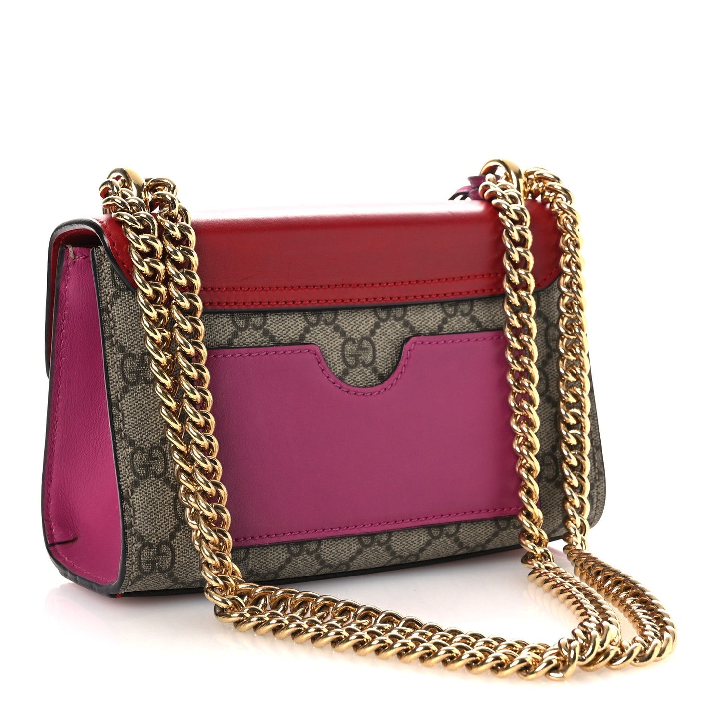 Gucci GG Supreme Monogram Calfskin Small Padlock Shoulder Bag Beige Hibiscus Red New Rosette
