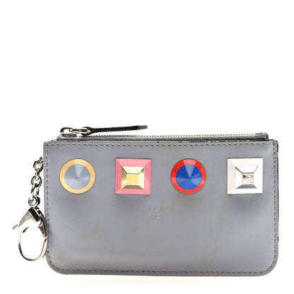 Fendi Vitello Liberty Studded Coin Pouch Key Case Ardesia Multicolor