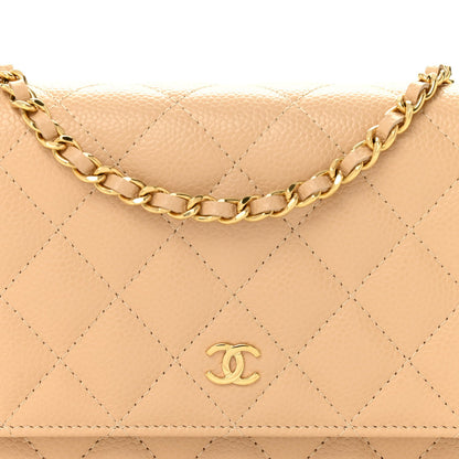 Chanel Caviar Quilted Wallet on Chain WOC Beige