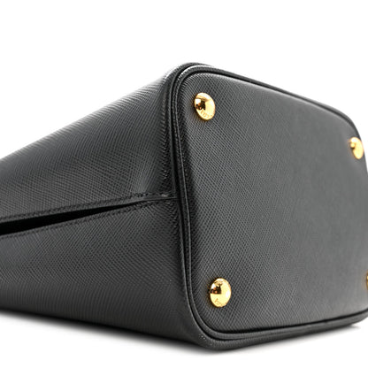Prada Saffiano Cuir Medium Panier Bucket Bag Black Fuoco