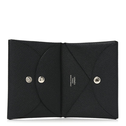 Hermes Epsom Calvi Duo Card Case Black