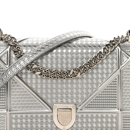 Christian Dior Metallic Patent Micro-Cannage Medium Diorama Flap Bag Silver