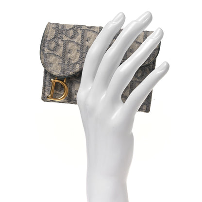 Christian Dior Oblique Saddle Bloom Card Holder Gray