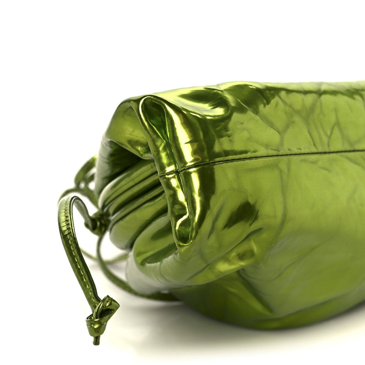 Bottega Veneta Metallic Crushed Calfskin The Mini Pouch Chlorophyll