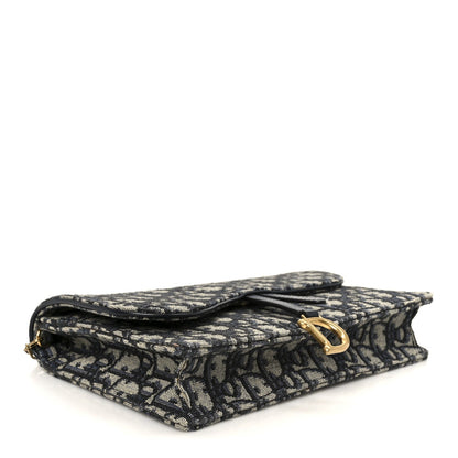 Christian Dior Oblique Saddle Chain Pouch Blue