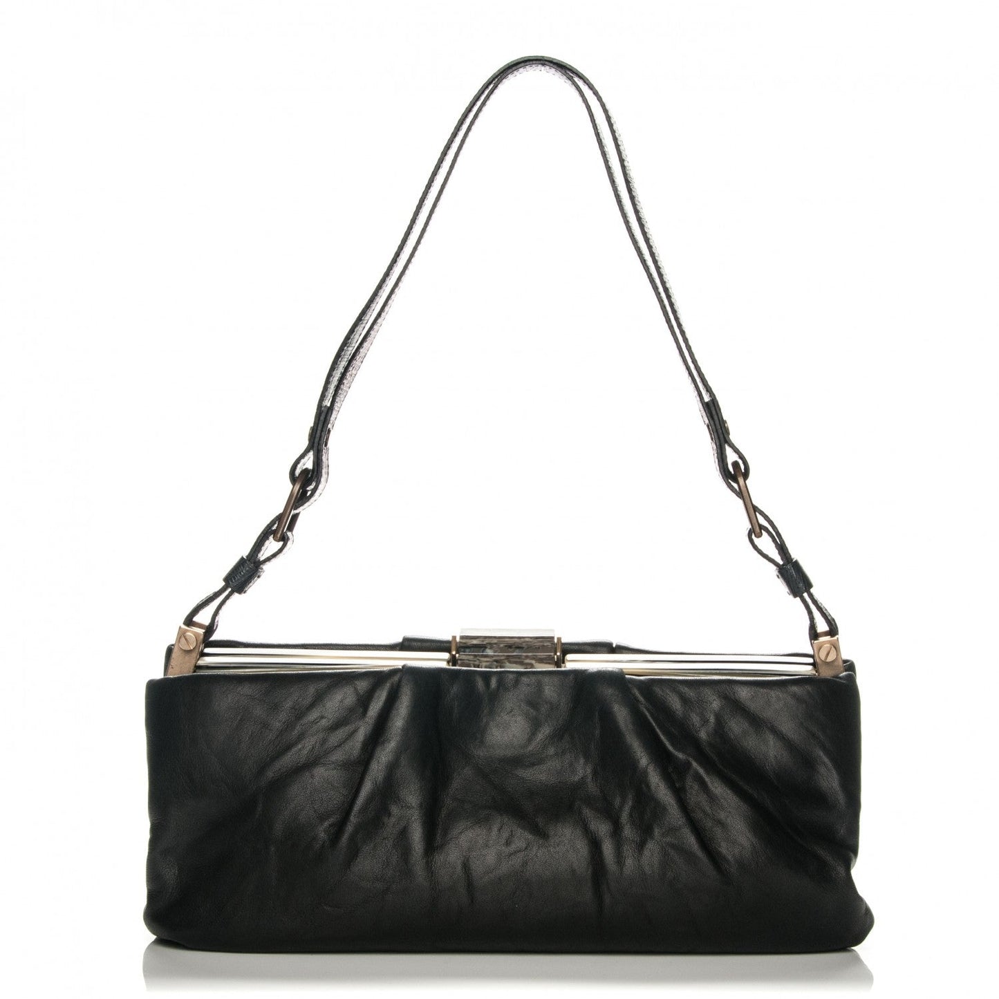 Lanvin Lambskin Draped Frame GM Shoulder Bag Black