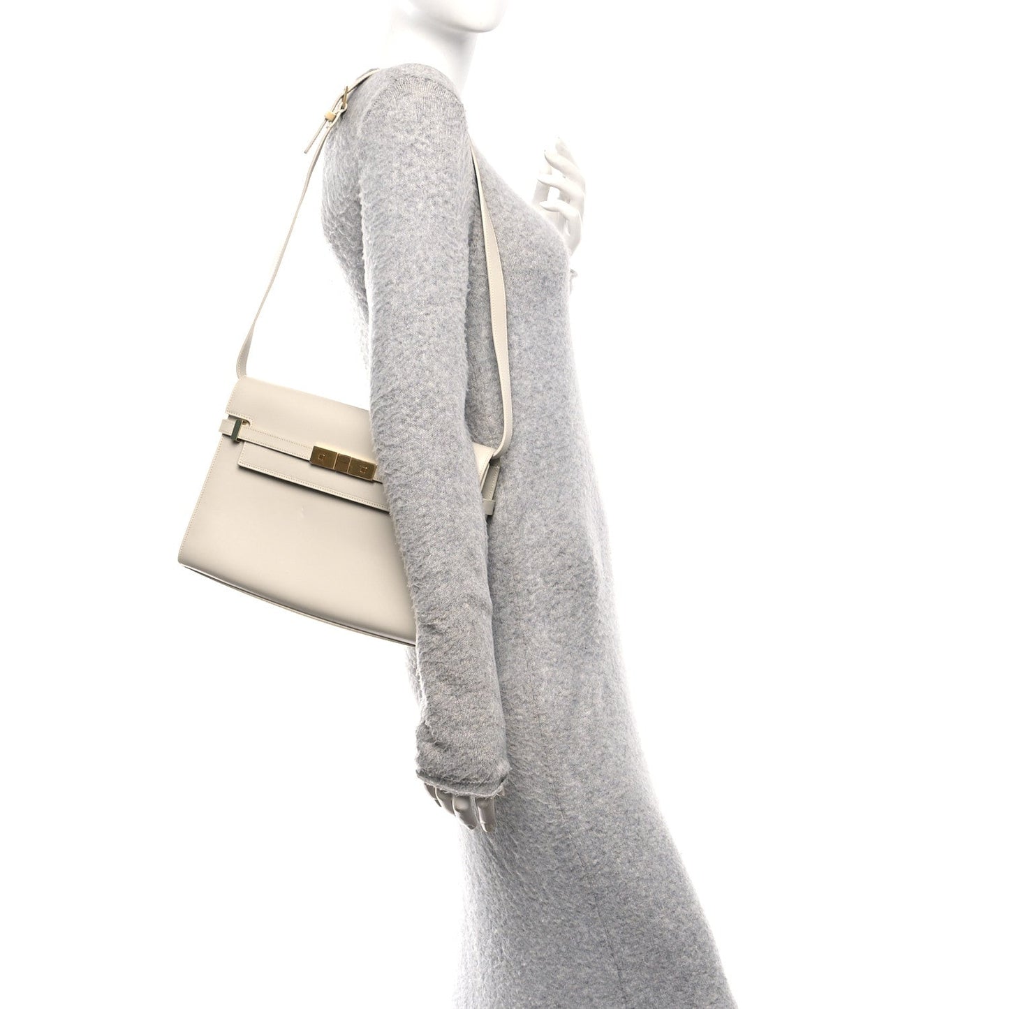Saint Laurent Smooth Calfskin Manhattan Shoulder Bag Crema Soft