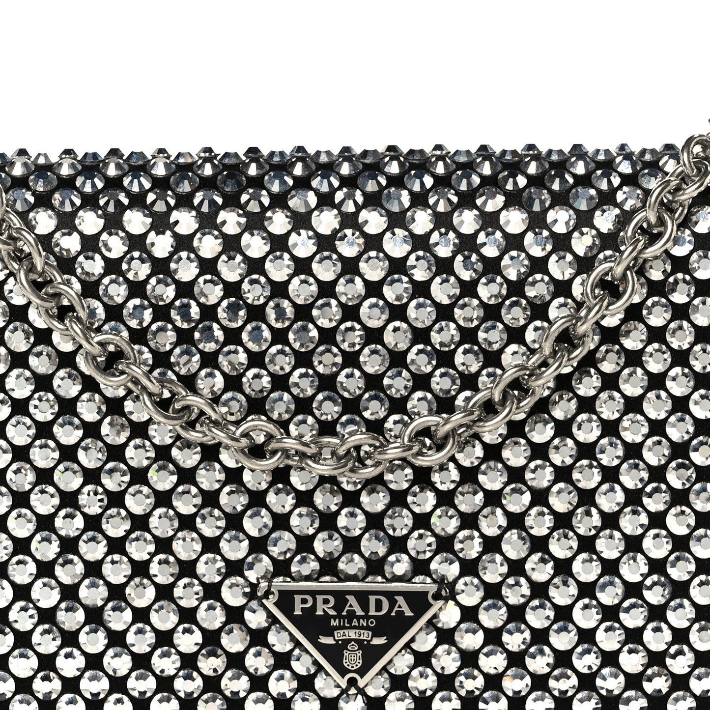 Prada Satin Crystal Metal Triangle Logo Mini Crossbody Bag Cristal