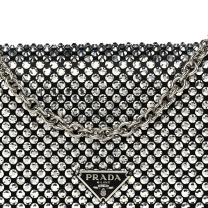 Prada Satin Crystal Metal Triangle Logo Mini Crossbody Bag Cristal