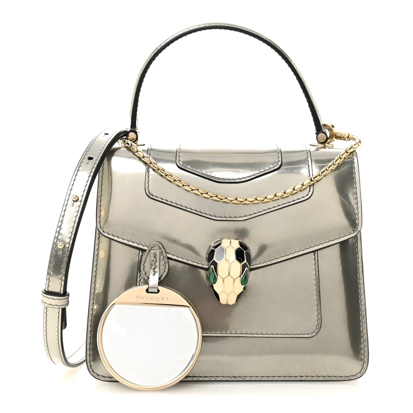 Bulgari Metallic Calfskin Serpenti Forever Top Handle Silver