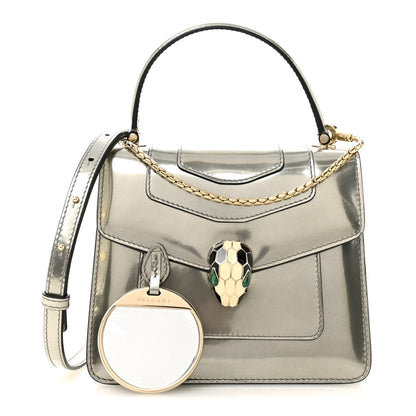 Bulgari Metallic Calfskin Serpenti Forever Top Handle Silver
