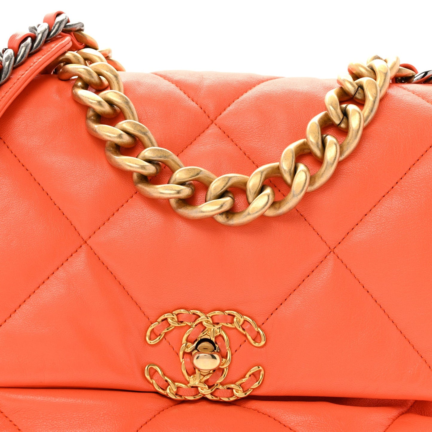 Chanel Lambskin Quilted Large Chanel 19 Flap Orange