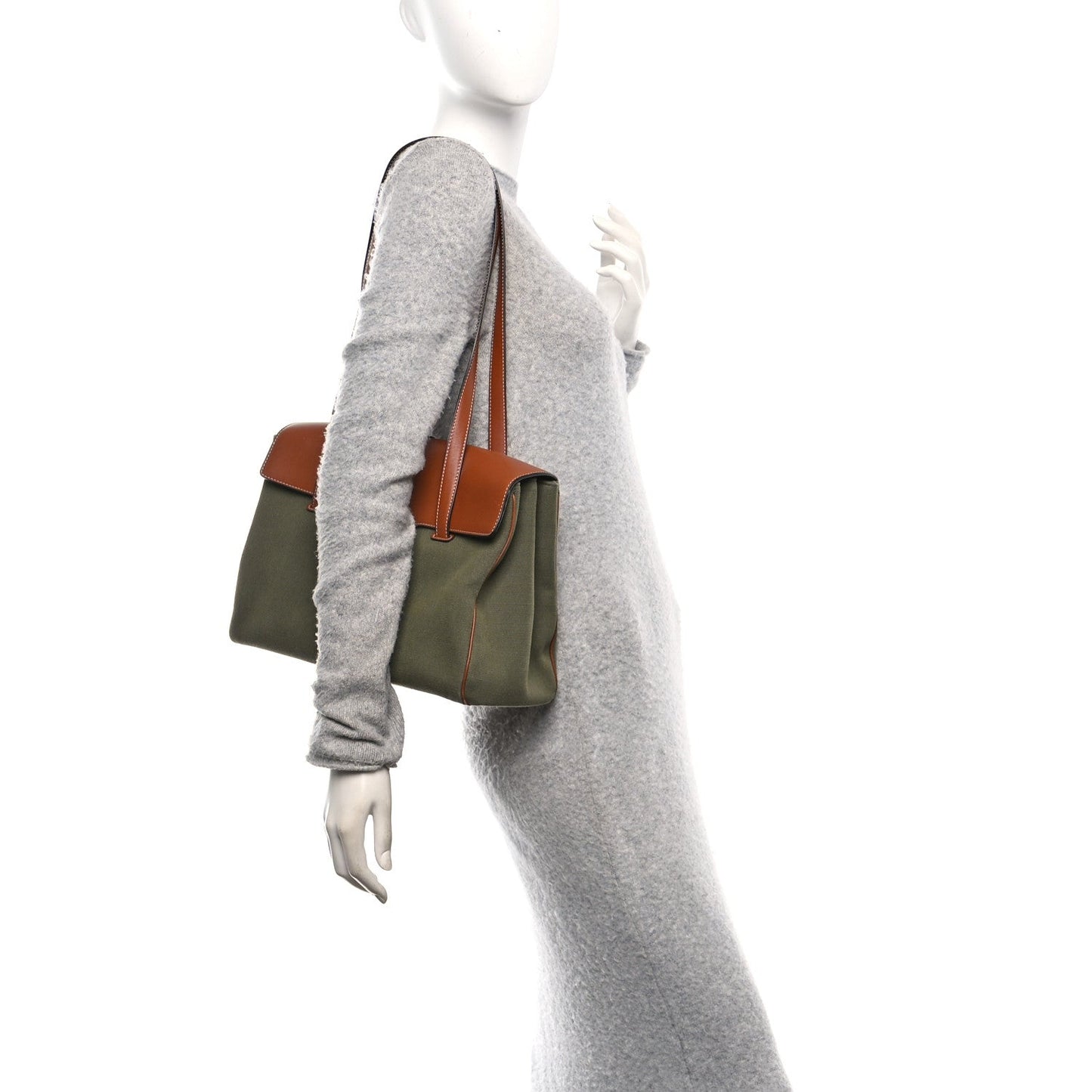 Celine Canvas Calfskin Medium Soft 16 Top Handle Bag Khaki Tan