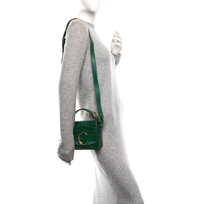 Chloe Calfskin Crocodile Embossed Mini C Double Carry Woodsy Green