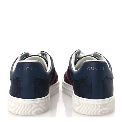 Gucci GG Supreme Monogram Web Mens New Ace Sneakers 8.5 Dark Blue