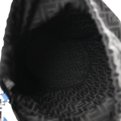 Fendi Jacquard Vitello Logo Bucket Bag Blue