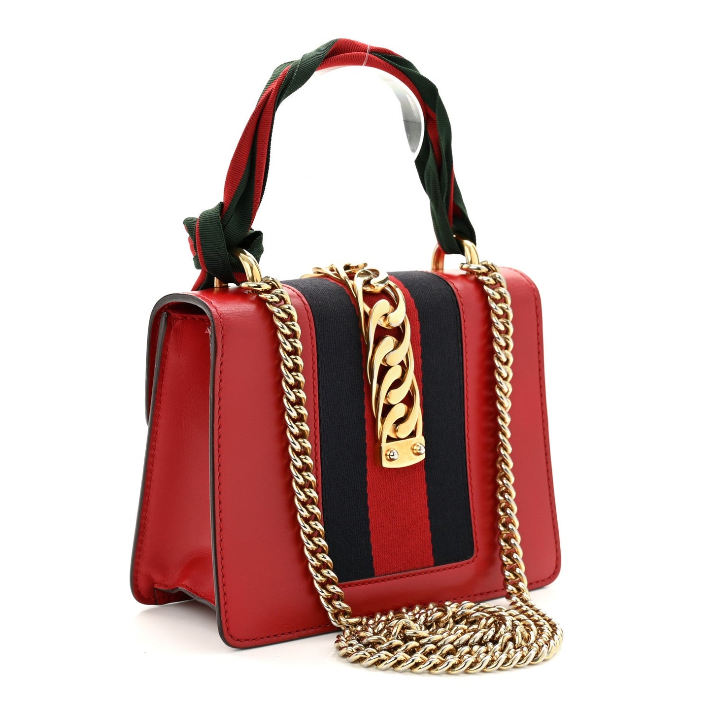 Gucci Calfskin Mini Sylvie Chain Shoulder Bag Hibiscus Red