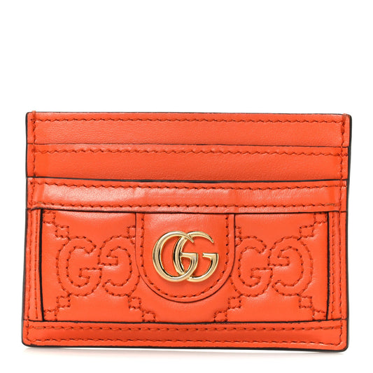 Gucci Calfskin GG Matelasse Card Holder Deep Orange