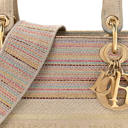 Christian Dior Canvas Embroidered Medium Lady D-Lite Beige Multicolor
