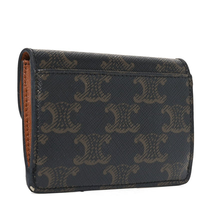 Celine Triomphe Canvas Calfskin Flap Card Holder Tan
