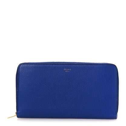 Celine Drummed Calfskin Large Zip Around Multifunction Wallet Indigo